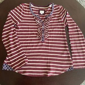 Anthropologie maroon striped shirt roll-up sleeves